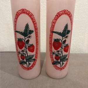 Pair of Vintage Strawberry Botanical Hurricane Chimneys 9" Glass Candle Shades